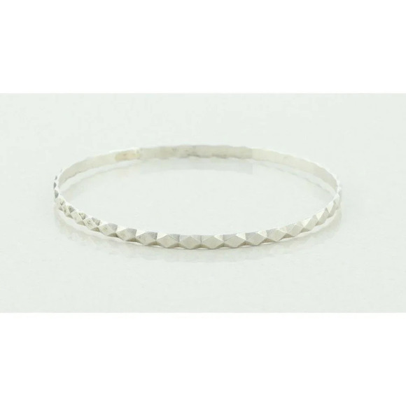 Sterling Silver Diamond Pattern Bangle Bracelet 8" inch Round 2 5/8" Diameter - Picture 5 of 5